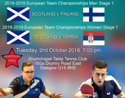 European Team Championship Matches Tuesday 2nd October Drumchapel